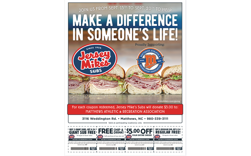 Jersey Mike's Coupon Fundraiser (9/13 - 9/20)