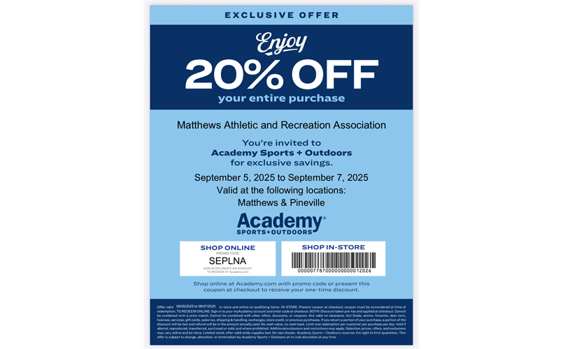 Save 20% Off at Academy Sport - Fri., 9/5 - Sun, 9/7